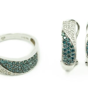 Estate White Gold and Fancy Colored Diamond Ring and Earrings Suite