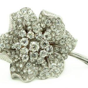 Estate Platinum and Diamond Floral Brooch By Fred Leighton