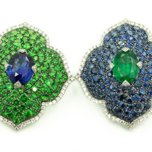 Estate White Gold Diamond, Emerald and Sapphire Pasha Collection Earrings by Piranesi