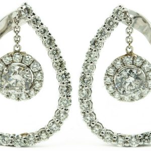 Estate White Gold Diamond Hoop Earrings