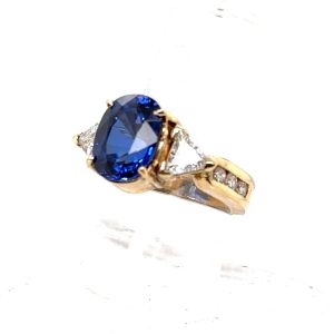 Estate Yellow Gold Diamond and Synthetic Sapphire Ring