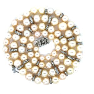 Estate Cultured Pearl and Diamond Necklace