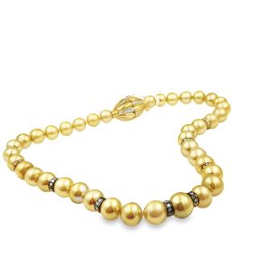 Estate South Sea Cultured Golden Pearl and Diamond Necklace
