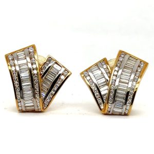 Estate Yellow Gold and Diamond Ribbon Earrings by Charles Krypell