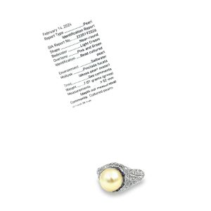 Estate Art Deco Akoya Pearl and Diamond Ring with GIA Report