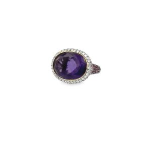 Estate Designer White Gold Diamond and Amethyst Ring