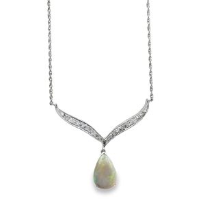 Estate White Gold Diamond and Opal Necklace