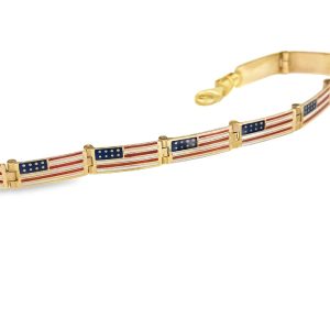 Estate Yellow Gold and Enamel Flag Bracelet