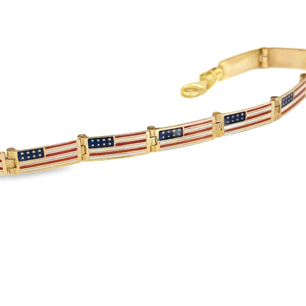 Estate Yellow Gold and Enamel Flag Bracelet