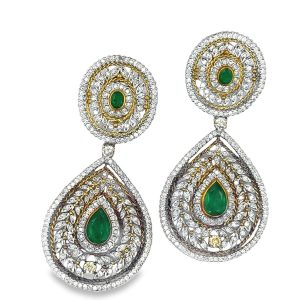 Estate Gold Diamond and Emerald Large Day/Night Ear Pendants