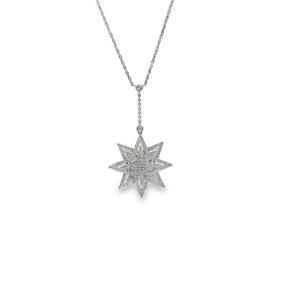 Estate White Gold and Diamond Star Pendant Necklace