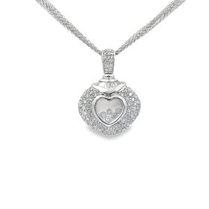 Estate White Gold and Floating Diamond Heart Pendant