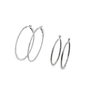 Estate Collection of (2) White Gold and Diamond Hoop Earrings