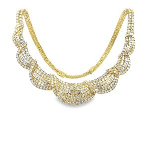 Estate Yellow Gold and Diamond Sectional Swag Bib Necklace