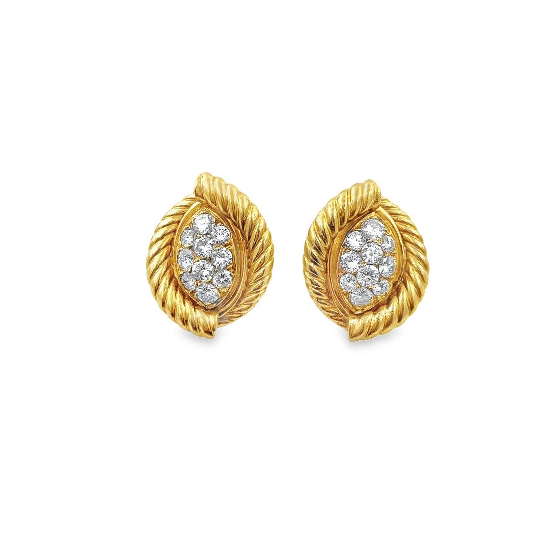 Estate Retro Gold and Diamond Earrings by Asprey London Circa 1940's