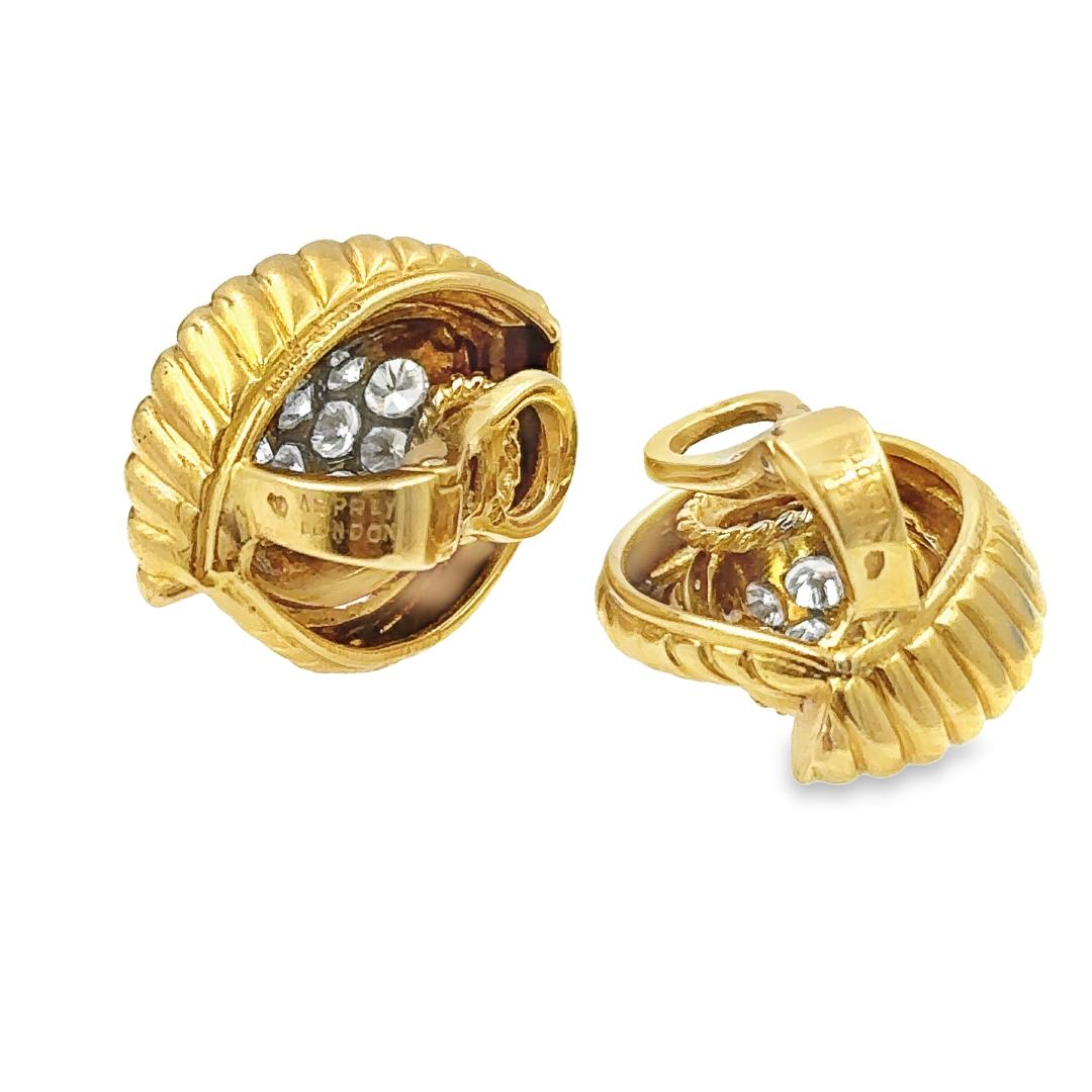 Estate Retro Gold and Diamond Earrings by Asprey London Circa 1940's