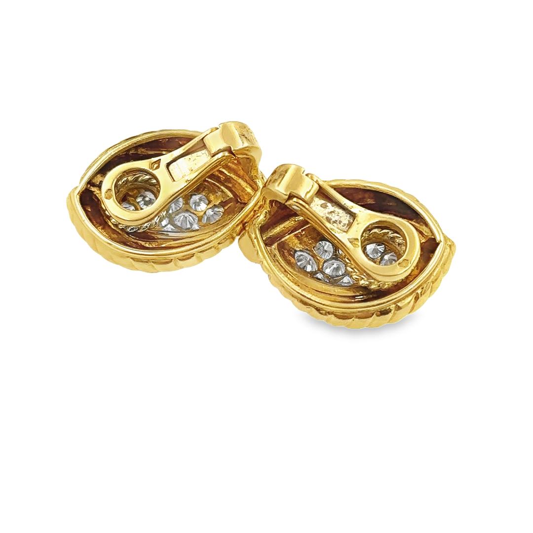 Estate Retro Gold and Diamond Earrings by Asprey London Circa 1940's