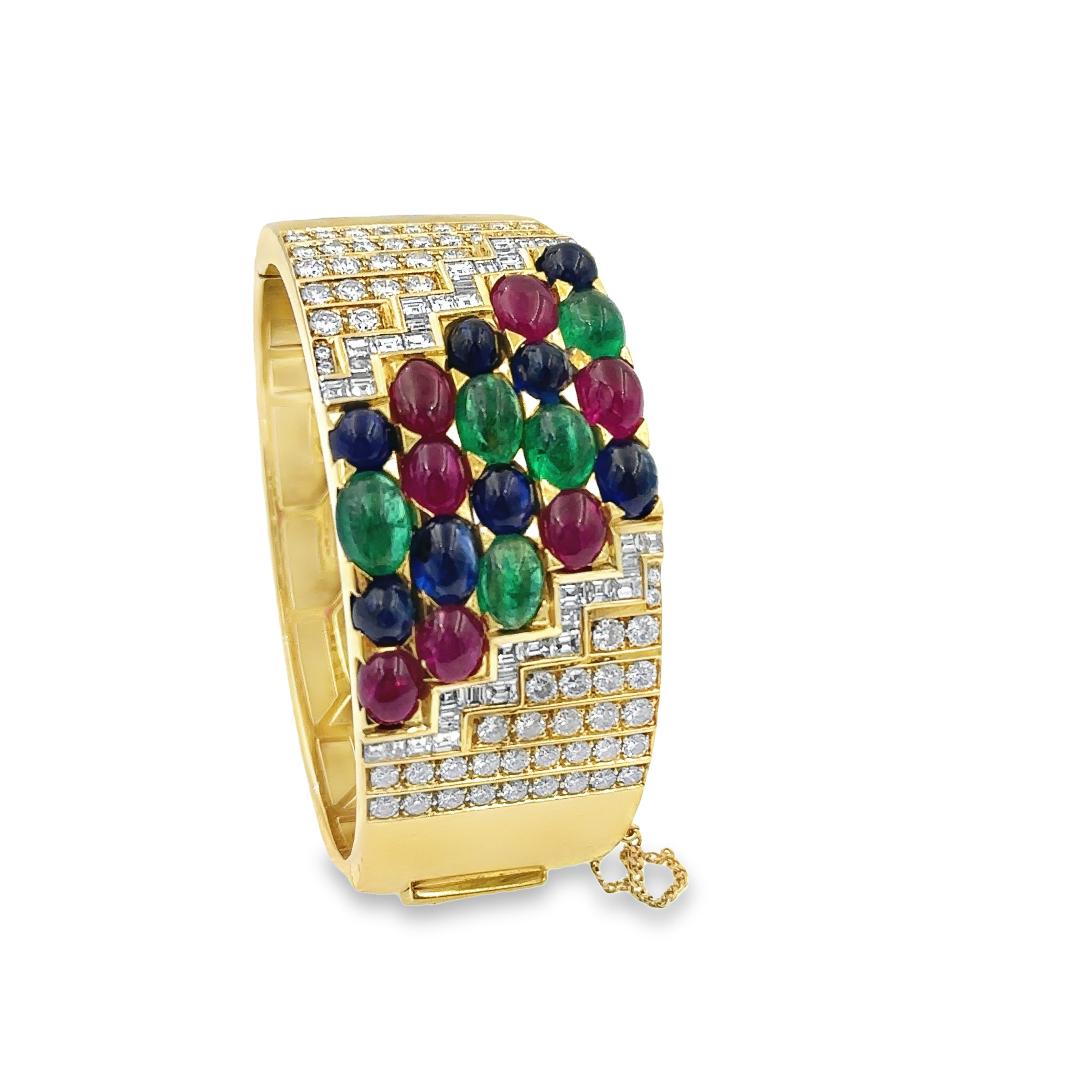 Estate Yellow Gold and Diamond Gemstone Cuff Bracelet