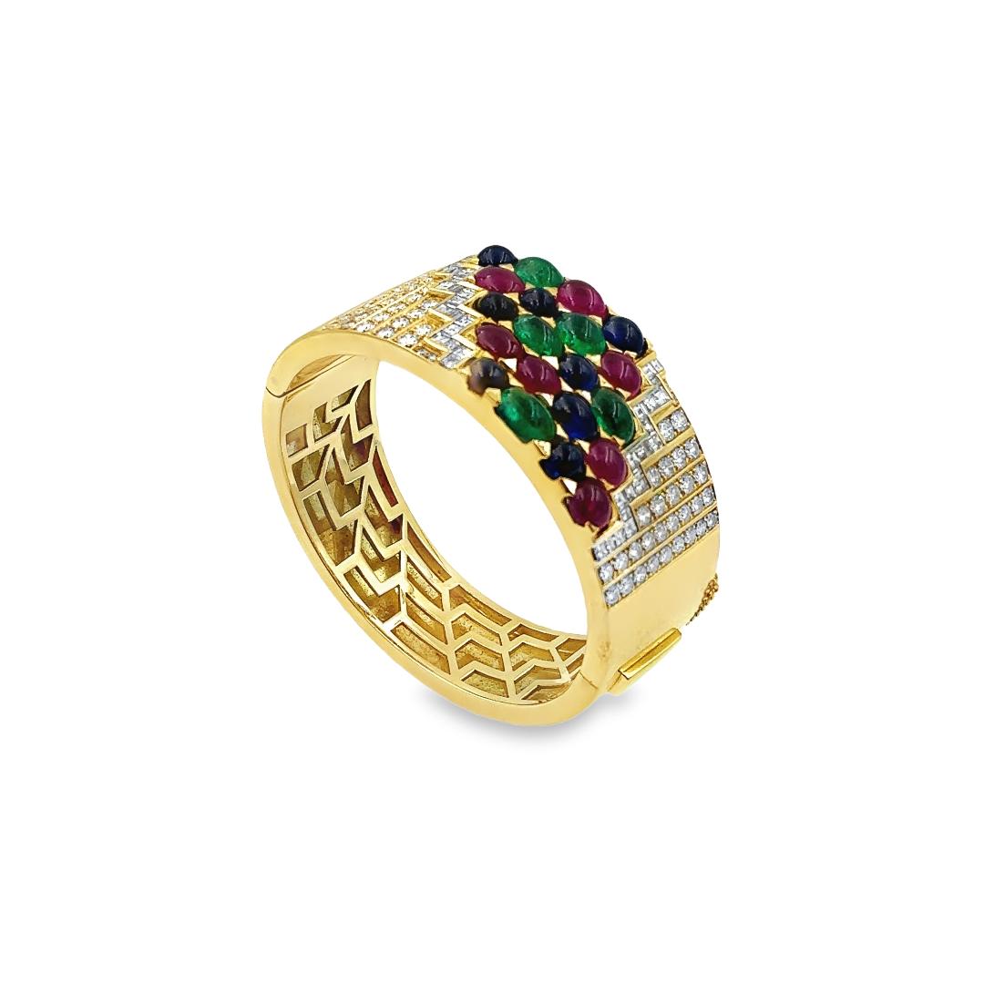 Estate Yellow Gold and Diamond Gemstone Cuff Bracelet