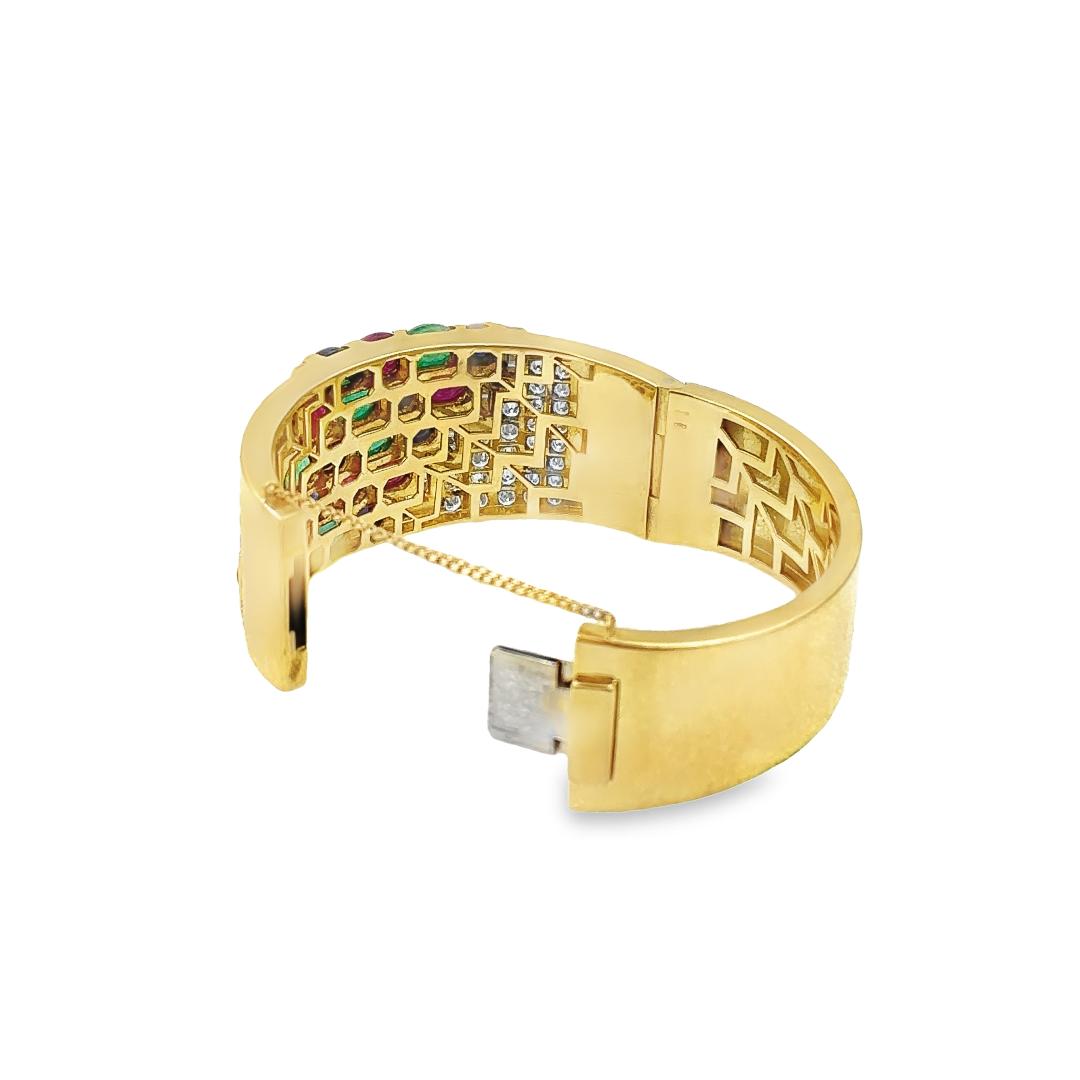 Estate Yellow Gold and Diamond Gemstone Cuff Bracelet