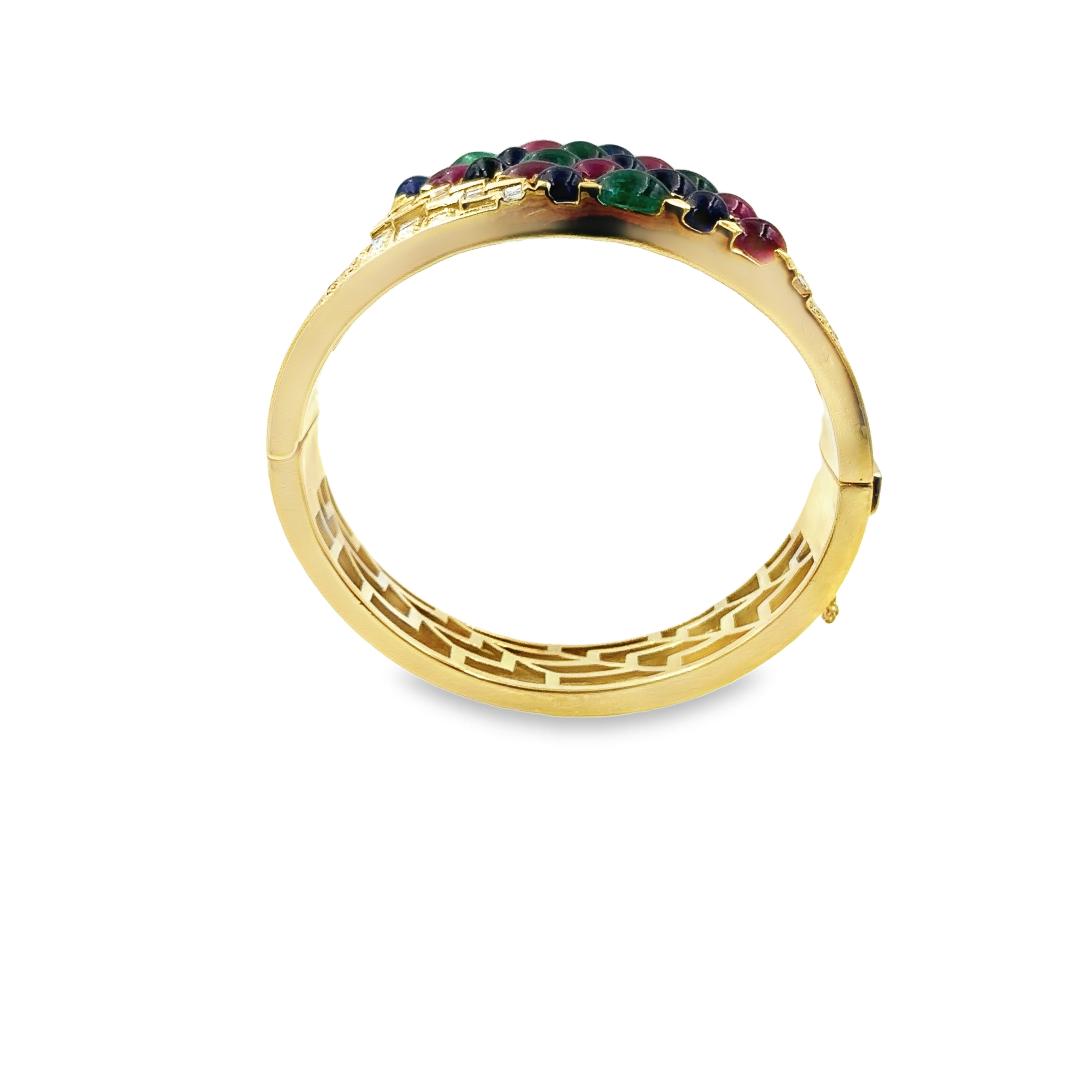 Estate Yellow Gold and Diamond Gemstone Cuff Bracelet