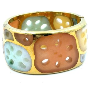 Estate Vintage Tiffany & Co. Carved Jade Lotus Root Bangle Bracelet Designed By Angela Cummings