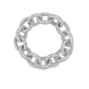 Estate White Gold and Diamond Large Oval Link Bracelet