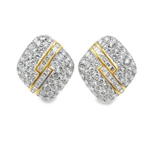 Estate Yellow Gold and Pave Set Diamond Earrings
