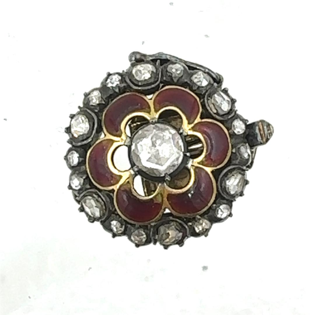 Estate Yellow Gold Circular Diamond Open Frame Tudor Rose Design Set Clasp from The Netherlands