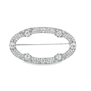 Estate Belle Epoque Platinum and Diamond Double Row Oval Brooch