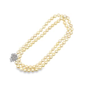 Estate Vintage Cultured Pearl and Diamond Necklace