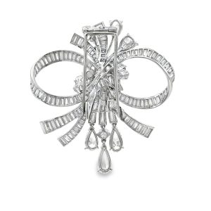 Estate Vintage Platinum and Diamond Bow Brooch