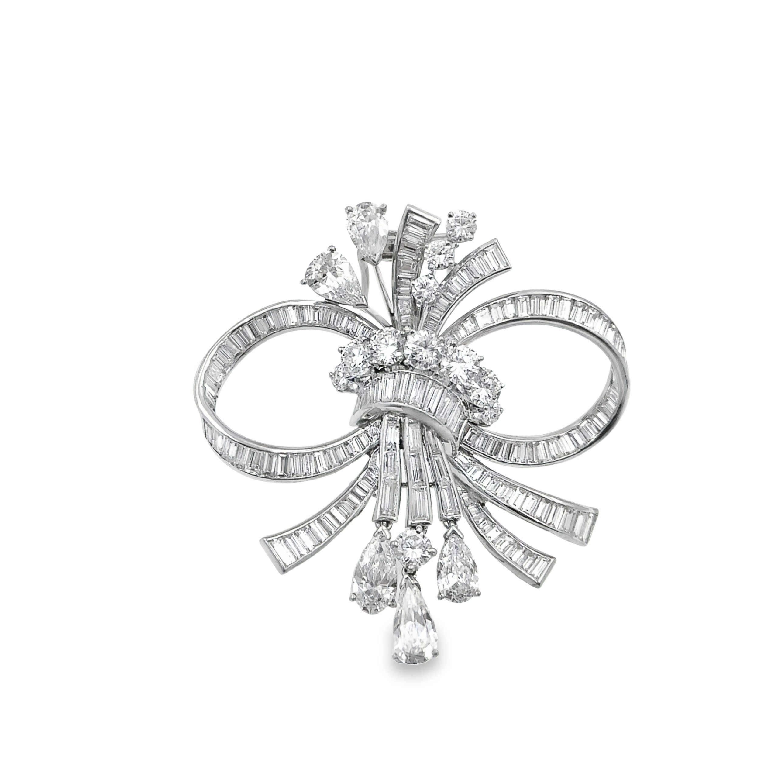 Estate Vintage Platinum and Diamond Bow Brooch