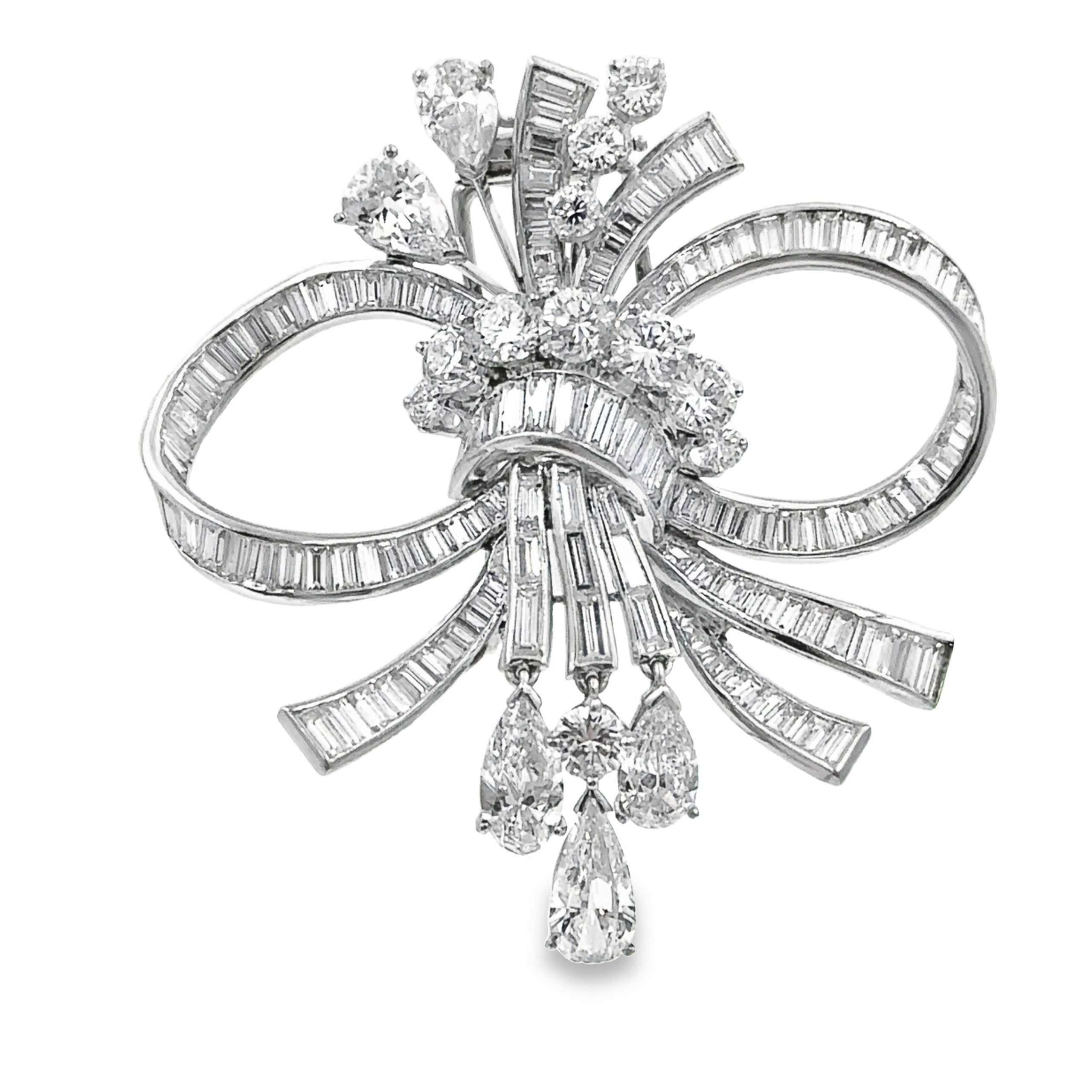 Estate Vintage Platinum and Diamond Bow Brooch