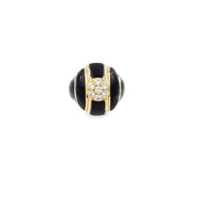 Estate Vintage Yellow Gold Diamond and Onyx Domed Design Ring