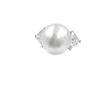 Estate Vintage Platinum Diamond and South Sea Pearl Ring