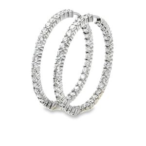 Estate White Gold and Diamond Hoop Earrings