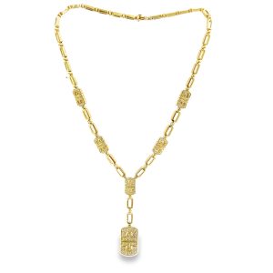 Estate Yellow Gold and Diamond Dog Tag Necklace