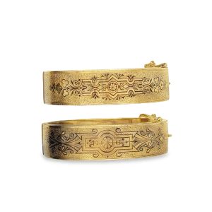 Estate Collection of (2) Victorian Yellow Gold and Enamel Wedding Bangles