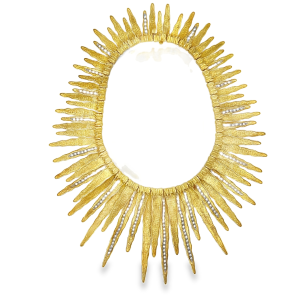 Estate Designer Yellow Gold and Diamond "Veiled Earth Scripts" Necklace and Bracelet Suite by Maramenos & Pateras