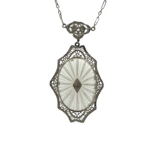 Estate Art Deco White Gold Diamond and Rock Crystal Necklace Circa 1920