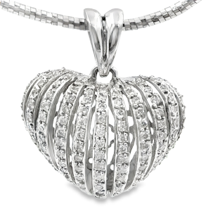 Estate White Gold and Diamond Heart Necklace