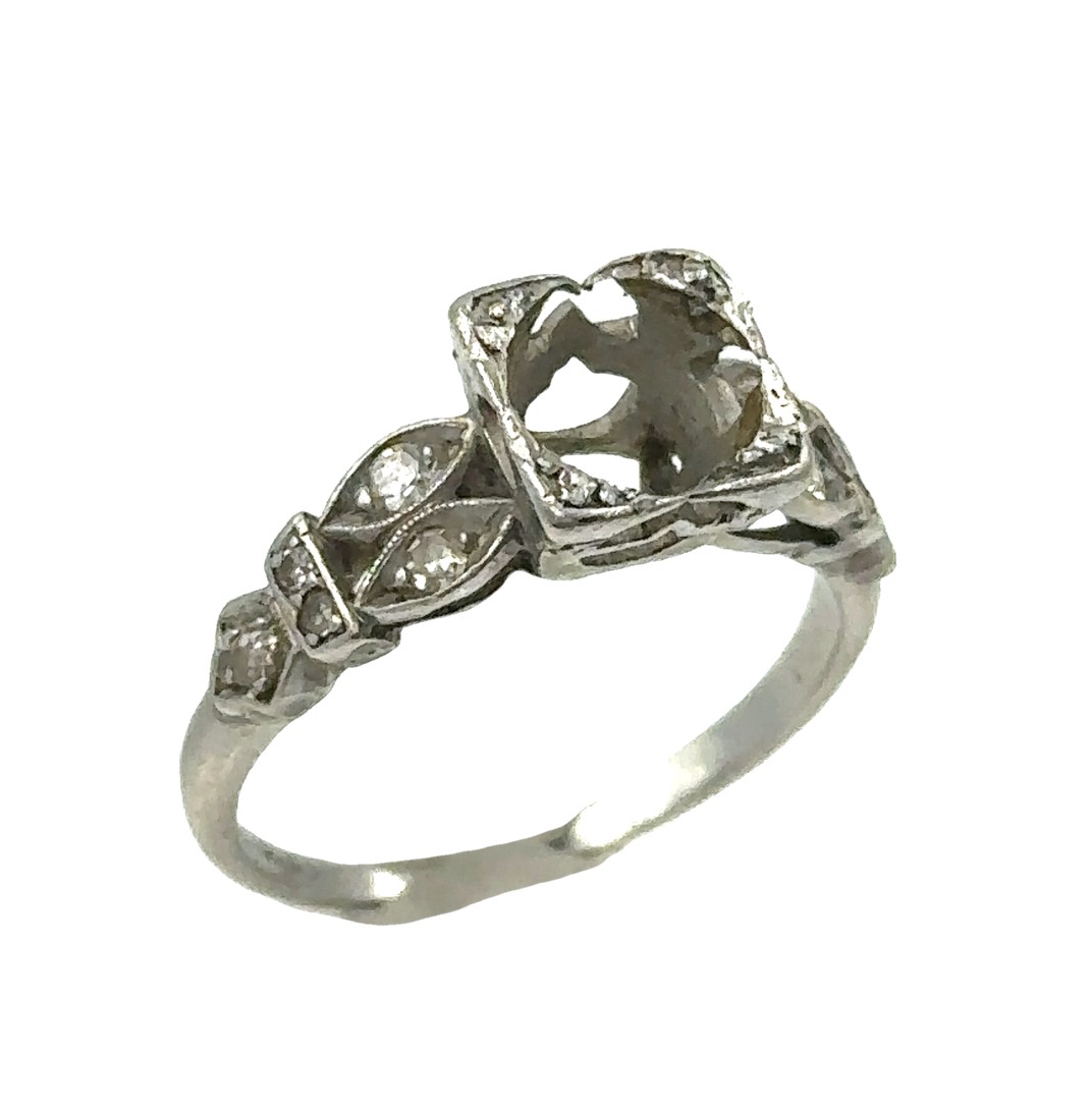 Estate Art Deco Platinum and Diamond Semi Mount Ring