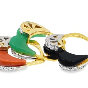 Estate Designer Stackable Diamond and Hardstone Rings By Nina