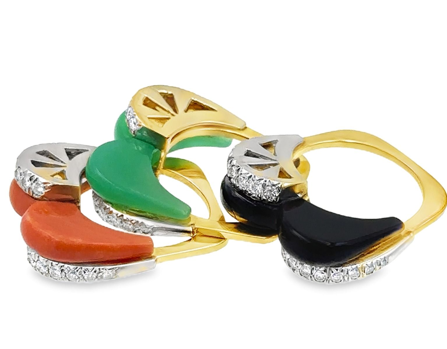 Estate Designer Stackable Diamond and Hardstone Rings By Nina