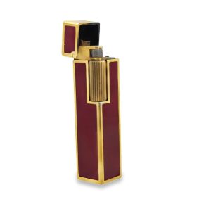 Estate Red Lacquer and Gold Plated Butane Gas Lighter by Cartier Made In France