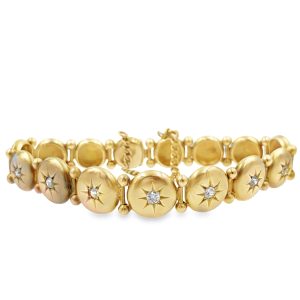Victorian yellow gold button link diamond bracelet.