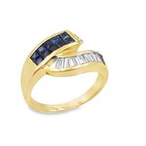 18k Yellow Gold Diamond and Sapphire Bypass Ring