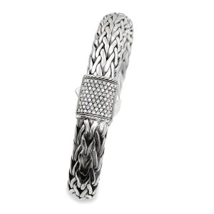 John Hardy Woven Cable Diamond Link Sterling Silver Bracelet.