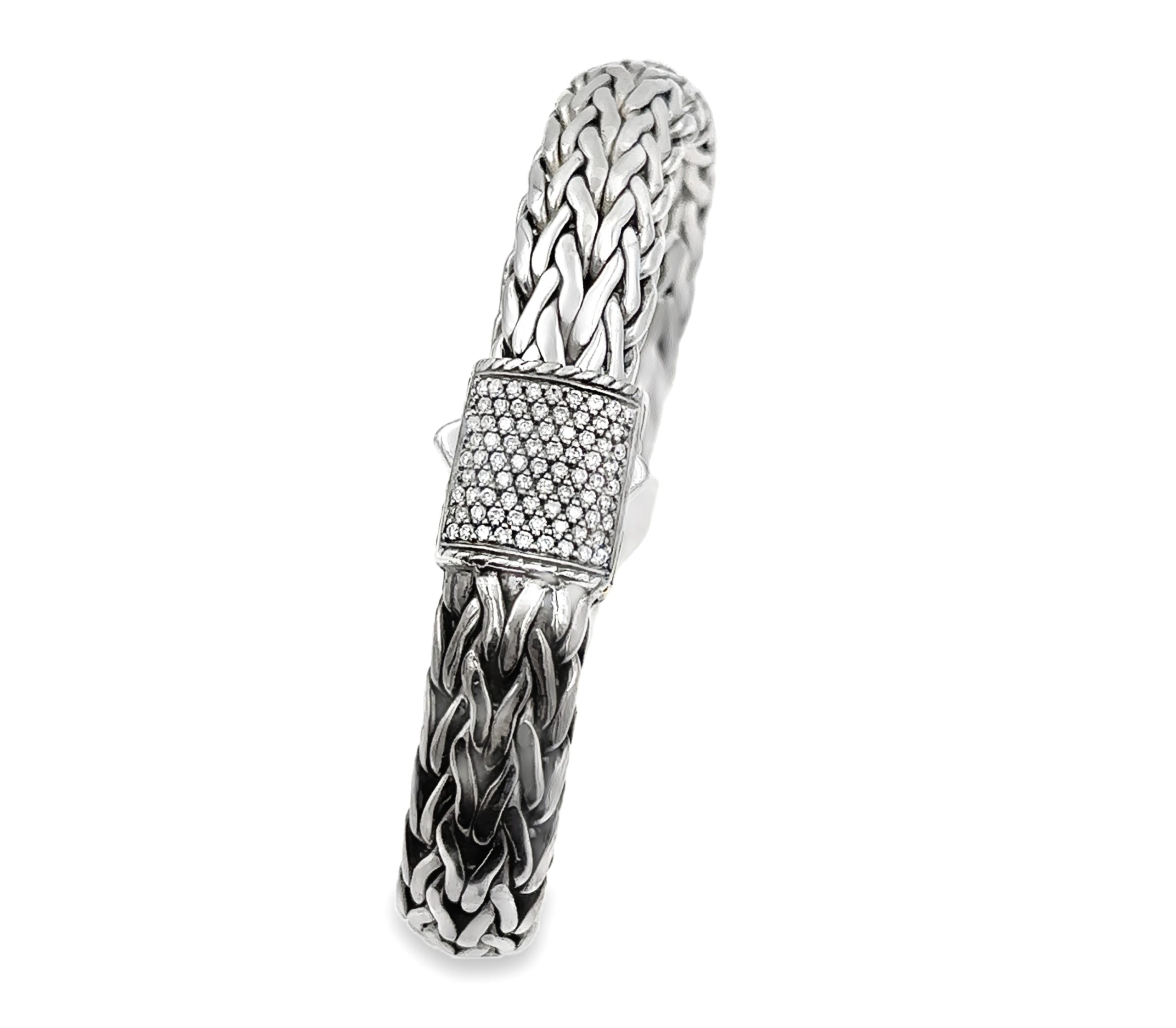 John Hardy Woven Cable Diamond Link Sterling Silver Bracelet.